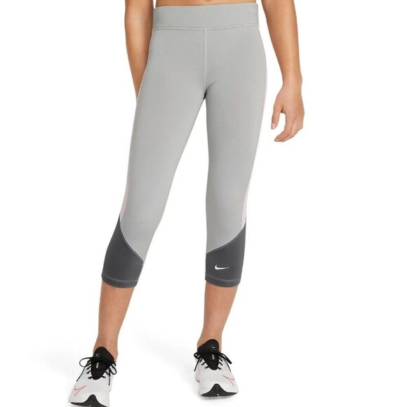 NIKE Capri Leggings Girls L+ New Dri-FIT One Kids Grey High Waist Athletic NWT - Picture 4 of 9